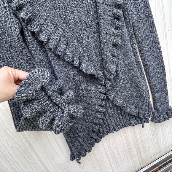 Elisabetta Collection Size M Gray Wool Blend Open Cardigan Sweater Ruffle - Picture 4 of 15